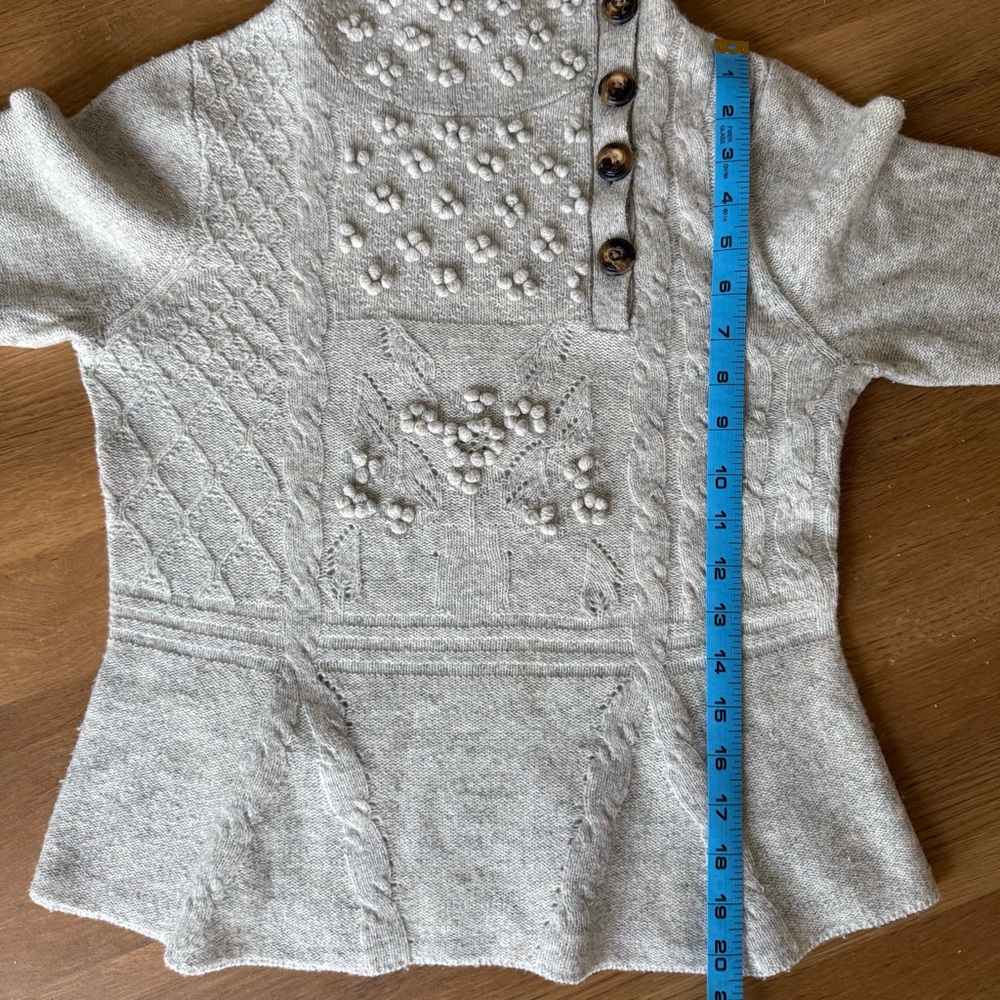 Anthropologie Moth Grey Textured Wool Blend Peplum Sweater Size Medium - Picture 10 of 11